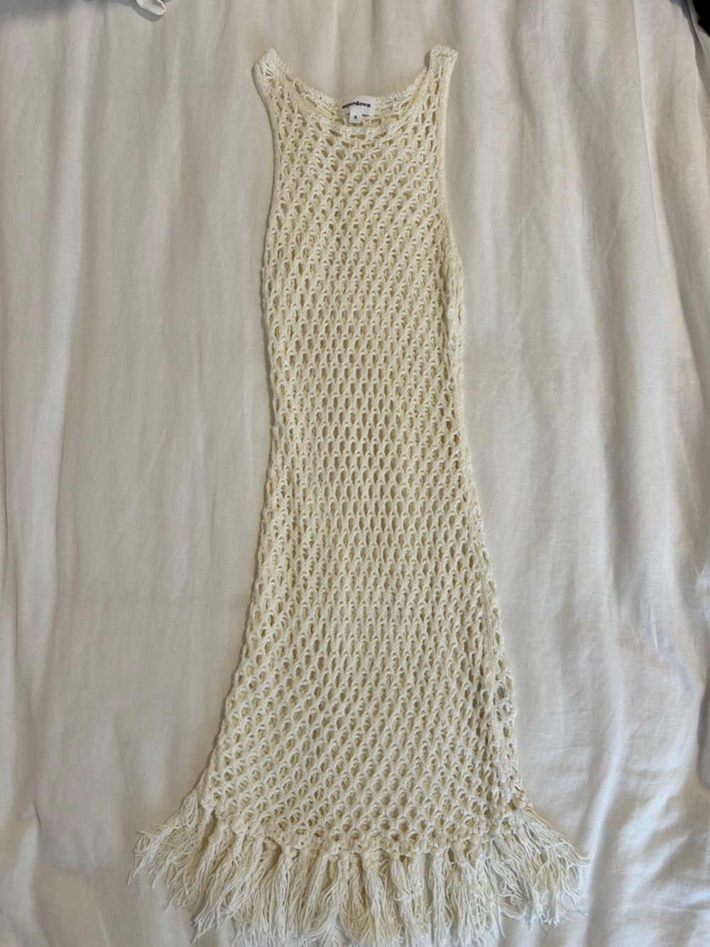 superdown Cream Crochet Fringe Mini Dress